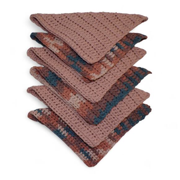 (6) Handmade Crocheted Dishcloths Washcloths 100% Cotton 8" x 8" Brown Gray Tan - Picture 2 of 3